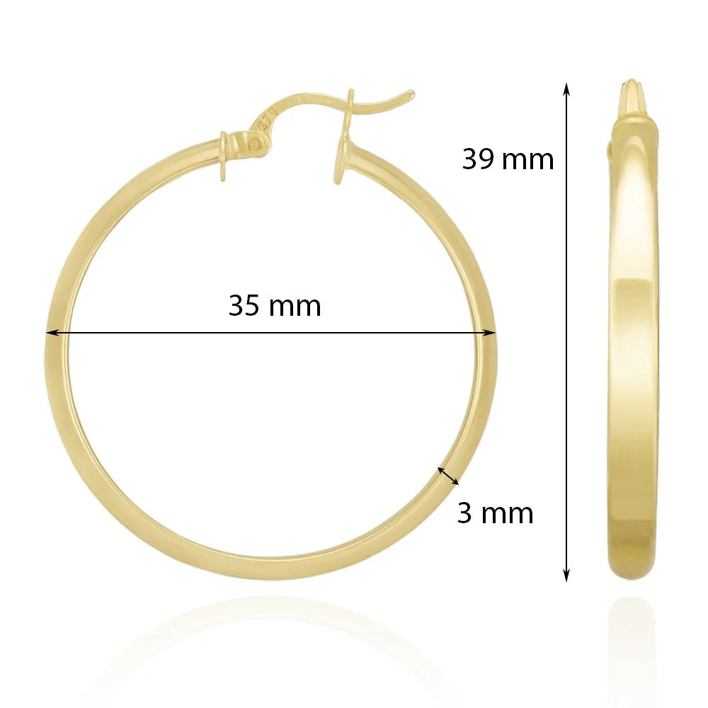 9ct Yellow Gold Plain Hoop Earrings