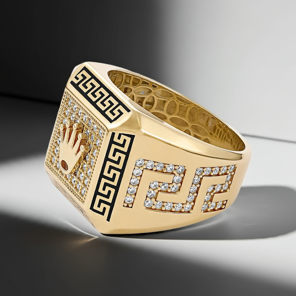 14ct Yellow Gold Cubic Zirconia Crown Signet Ring
