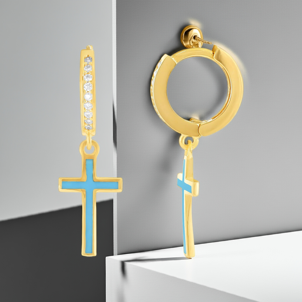 925 sterling silver blue cross earrings