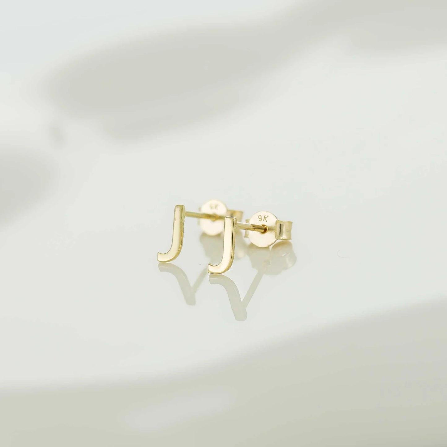 9ct Yellow Gold Initial Stud Earrings - Letter J
