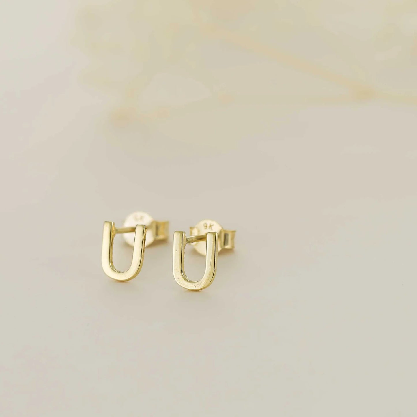 9ct Yellow Gold Initial Stud Earrings - Letter U