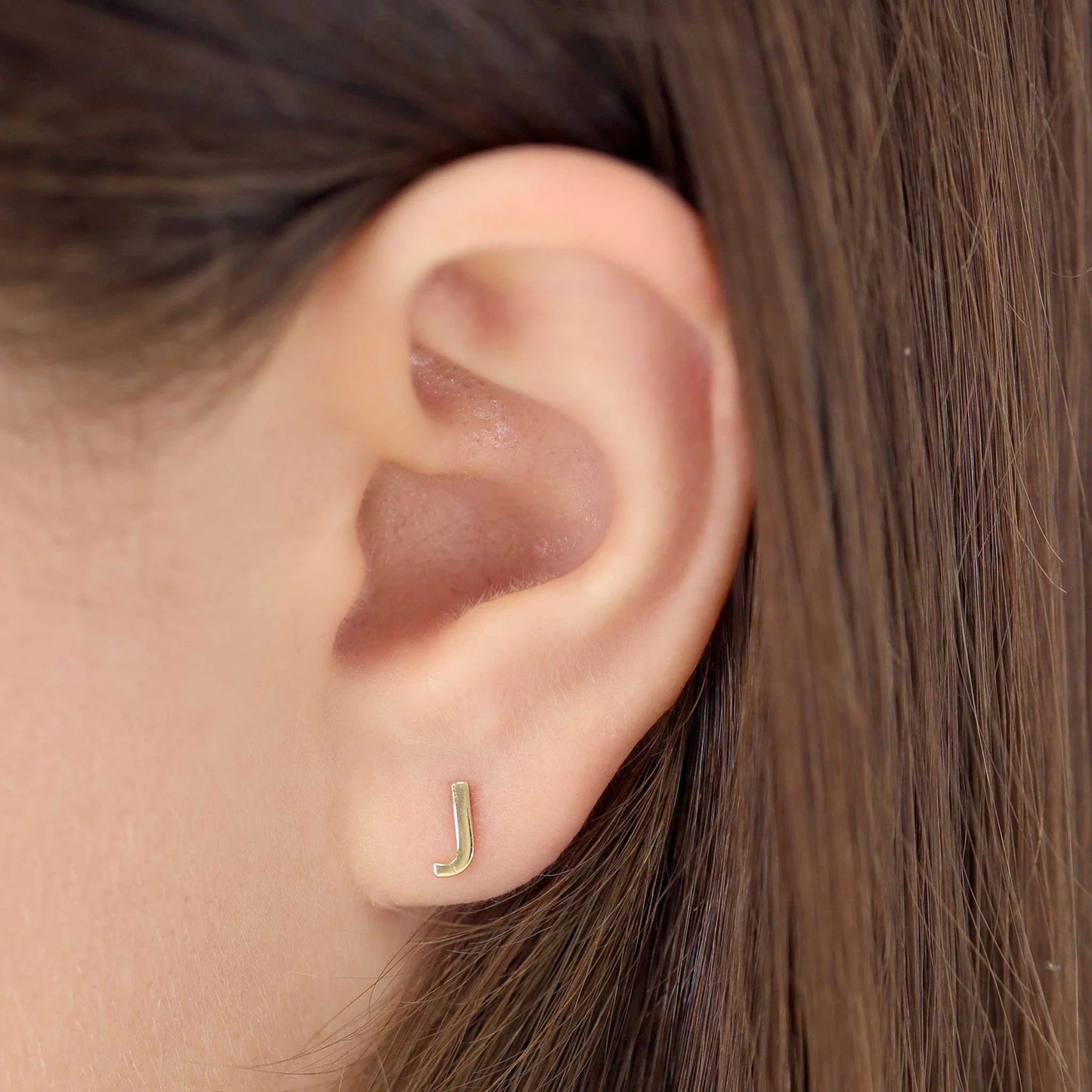 9ct Yellow Gold Initial Stud Earrings - Letter J