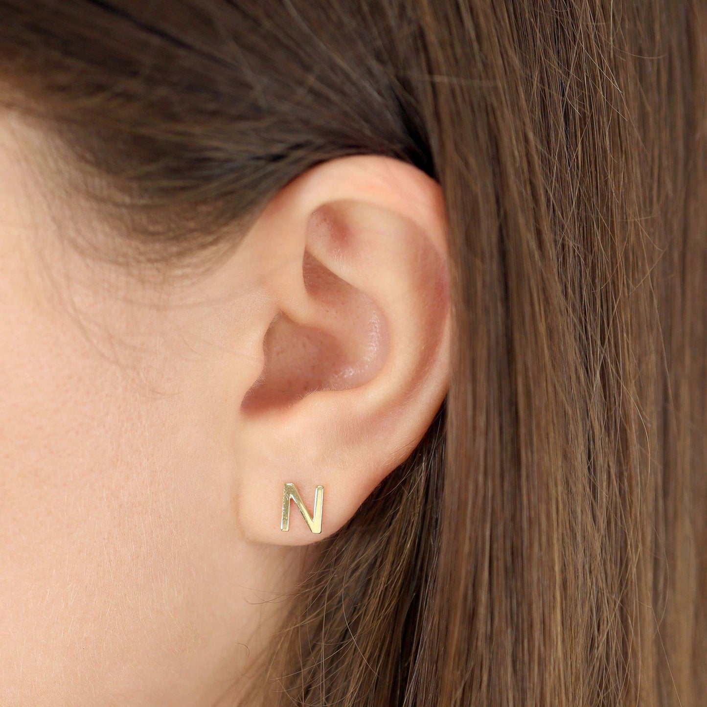 9ct Yellow Gold Initial Stud Earrings - Letter