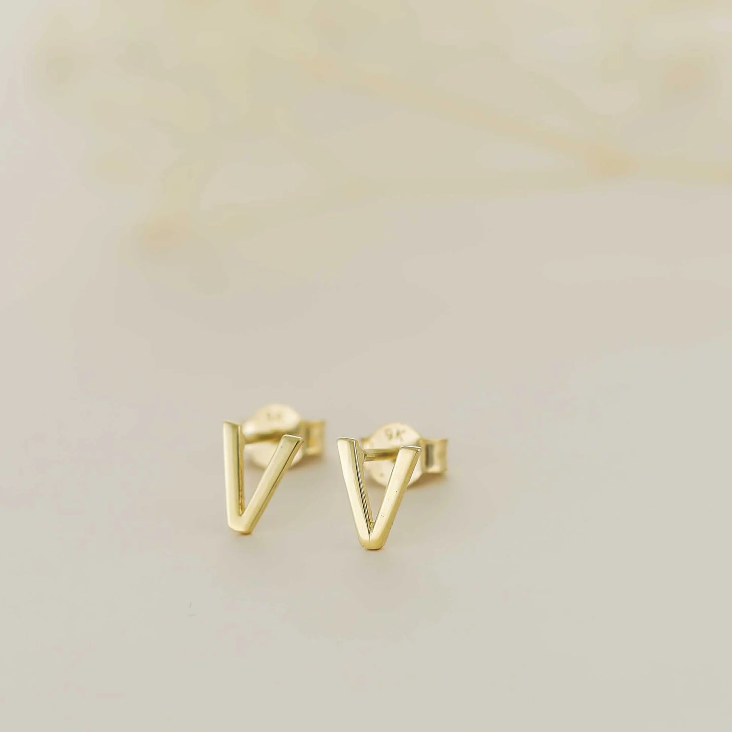 9ct Yellow Gold Initial Stud Earrings - Letter V