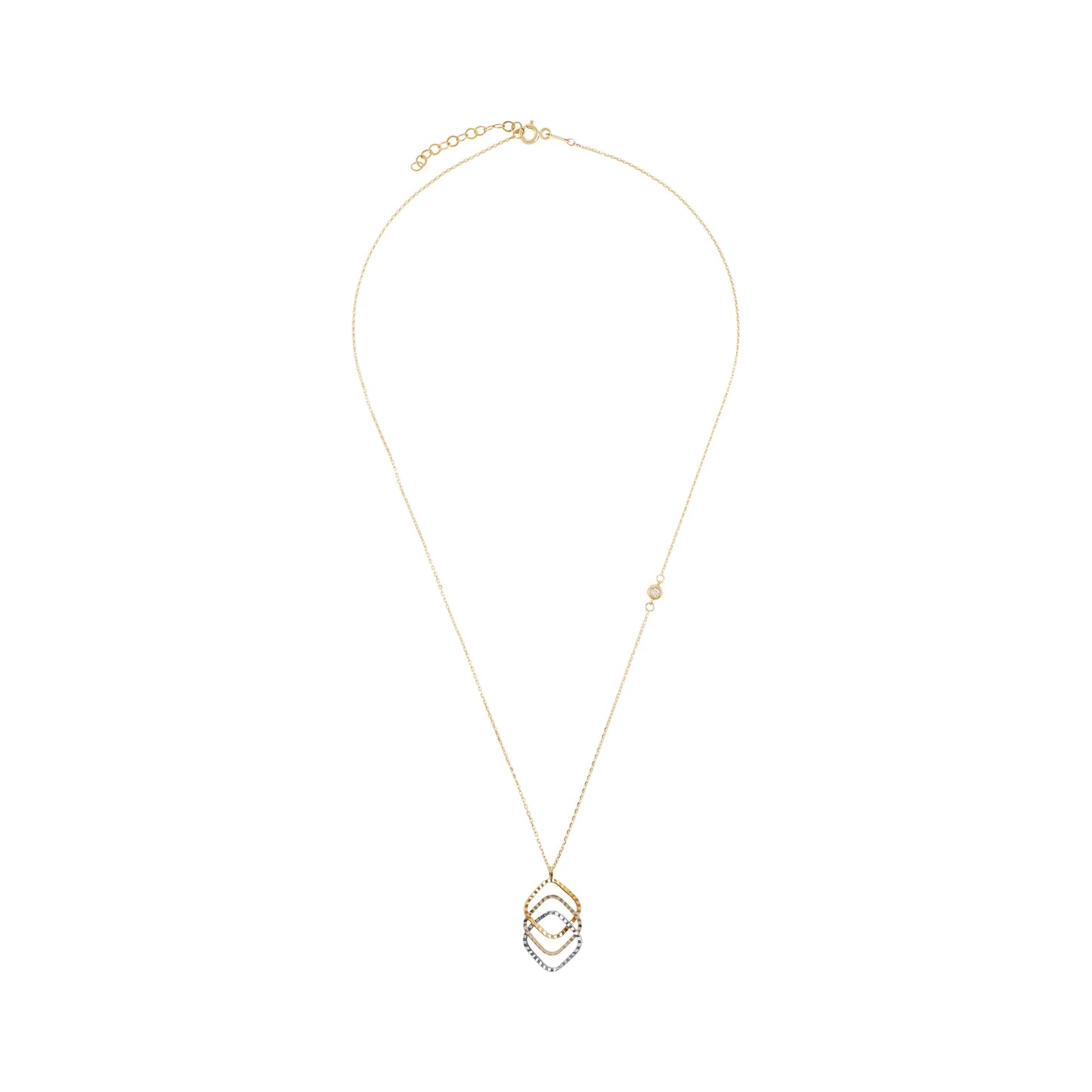 9ct Gold Tri Colour Triple Square Pendant Necklace