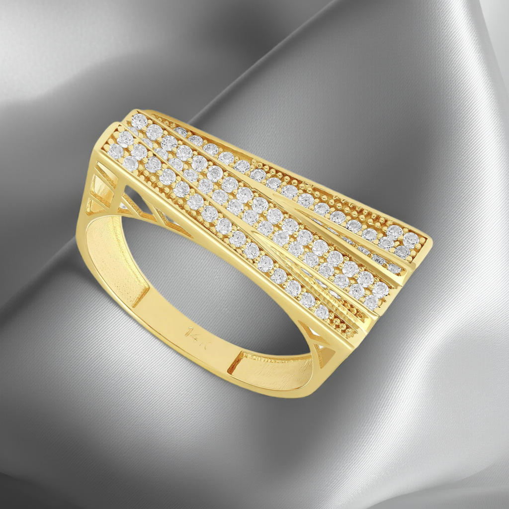 14ct Yellow Gold Cubic Zirconia Abstract Design Ring