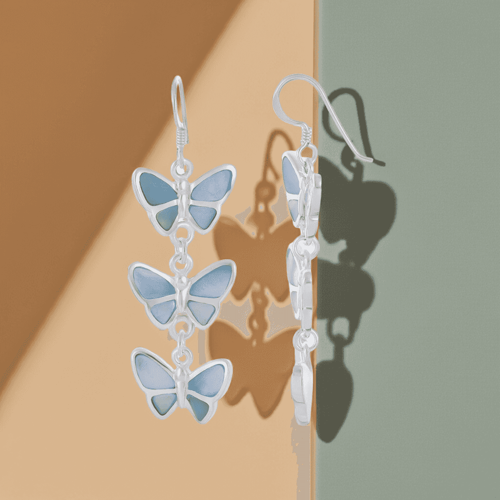 925 Sterling Silver Blue Butterfly Earrings