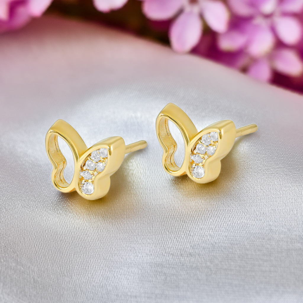 9ct Yellow Gold Cubic Zirconia Butterfly Stud Earrings