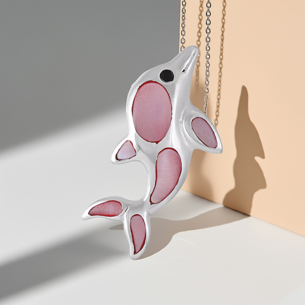 925 Sterling Silver Abalone Shell Dolphin Pendant