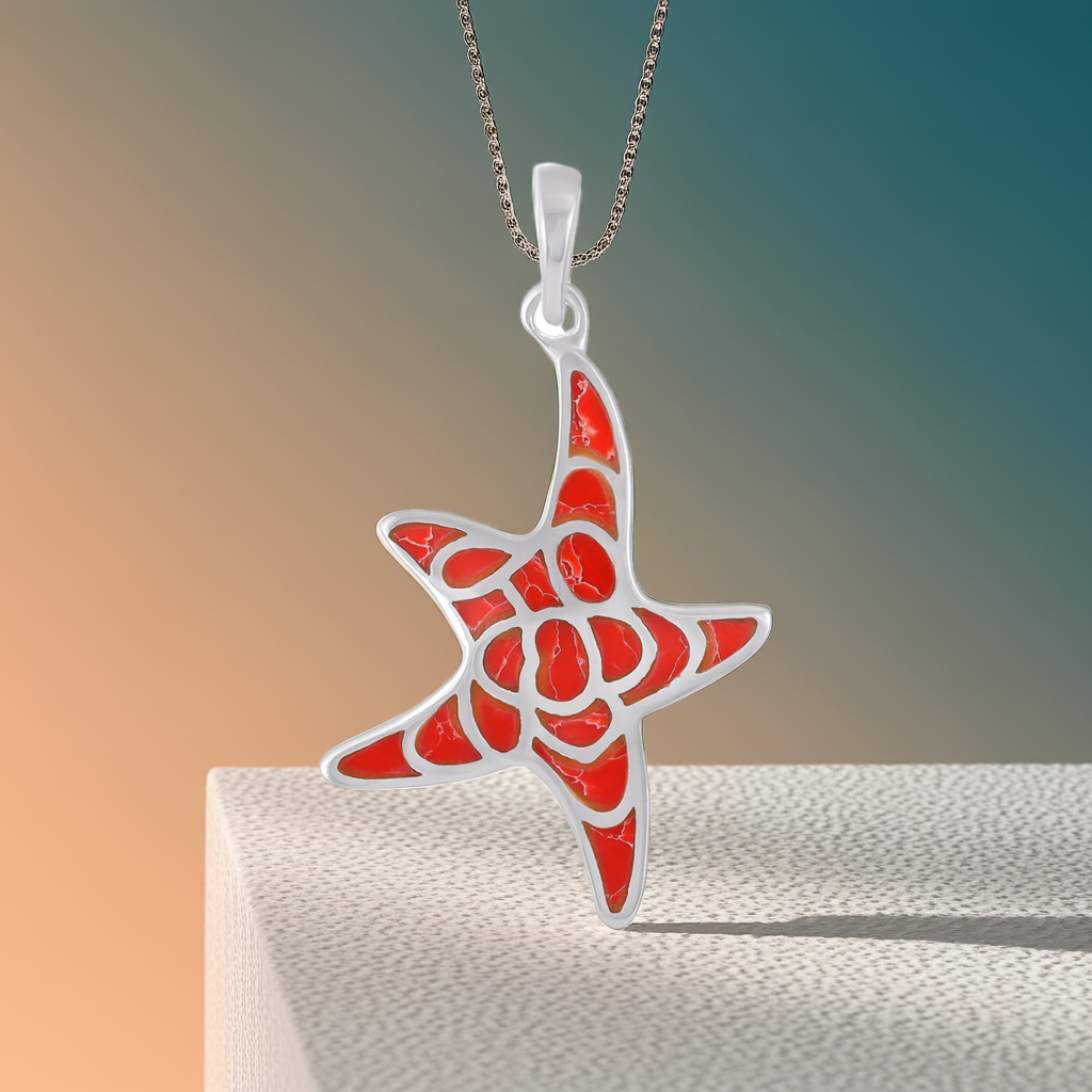 925 Sterling Silver Abalone Shell Starfish Pendant
