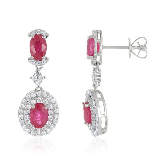 18ct White Gold Diamond and Ruby Drop Earrings