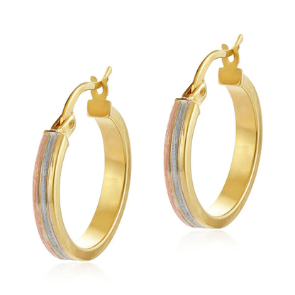 9ct Gold Tri Colour Huggie Hoop Earrings
