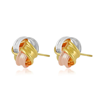 9ct Gold Tri Colour Knotted Stud Earrings