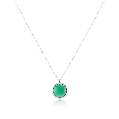 925 Sterling Silver Rhodium Plated Necklace with Green Quartz Stone
