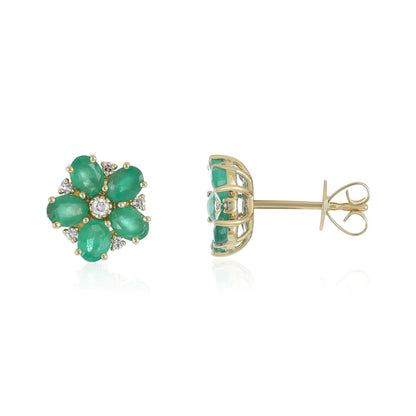 18ct Yellow Gold Emerald Flower Stud Earrings
