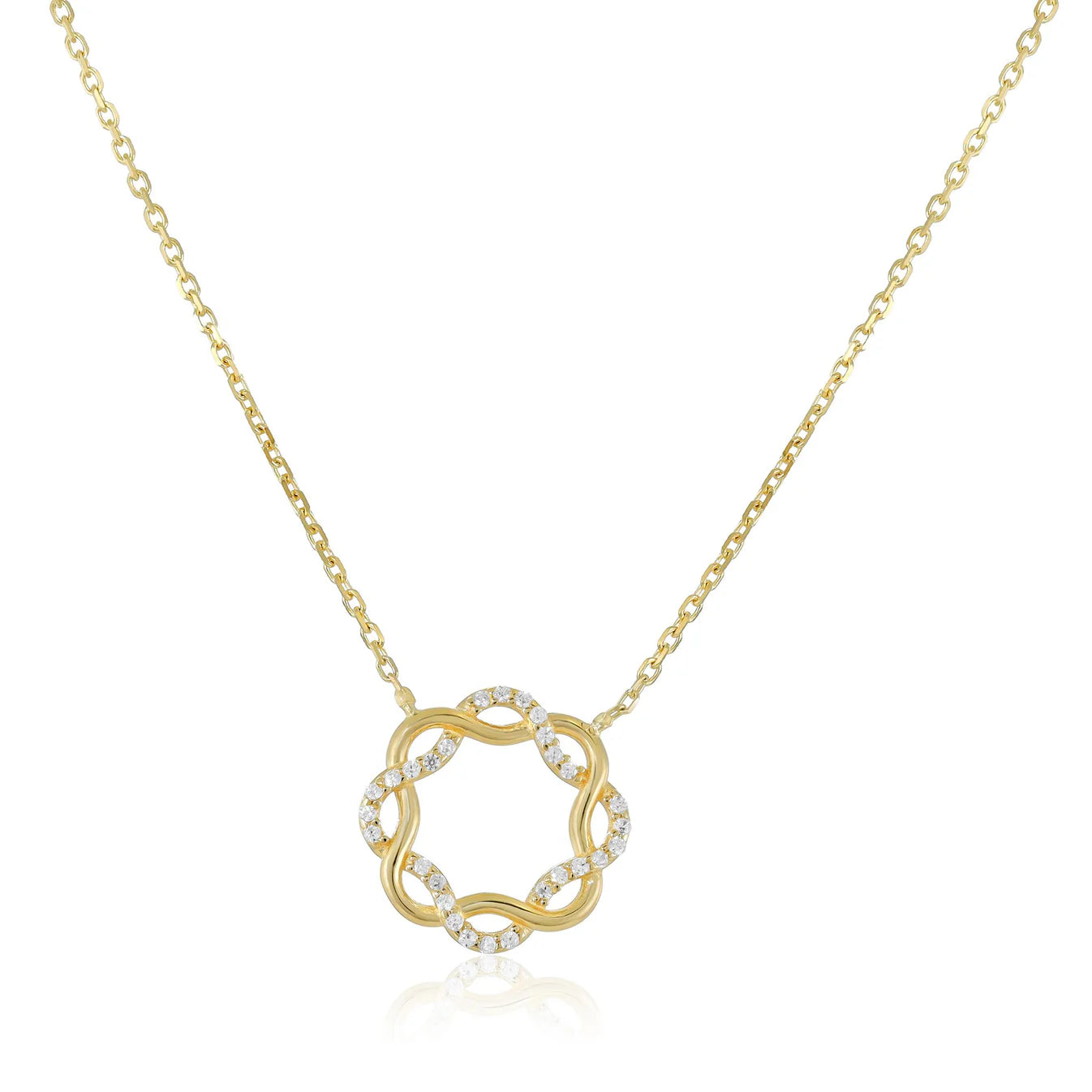 9ct Yellow Gold Cubic Zirconia Interlocking Circle Pendant Necklace
