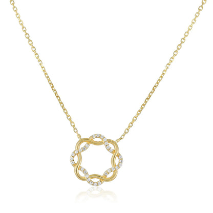 9ct Yellow Gold Cubic Zirconia Interlocking Circle Pendant Necklace