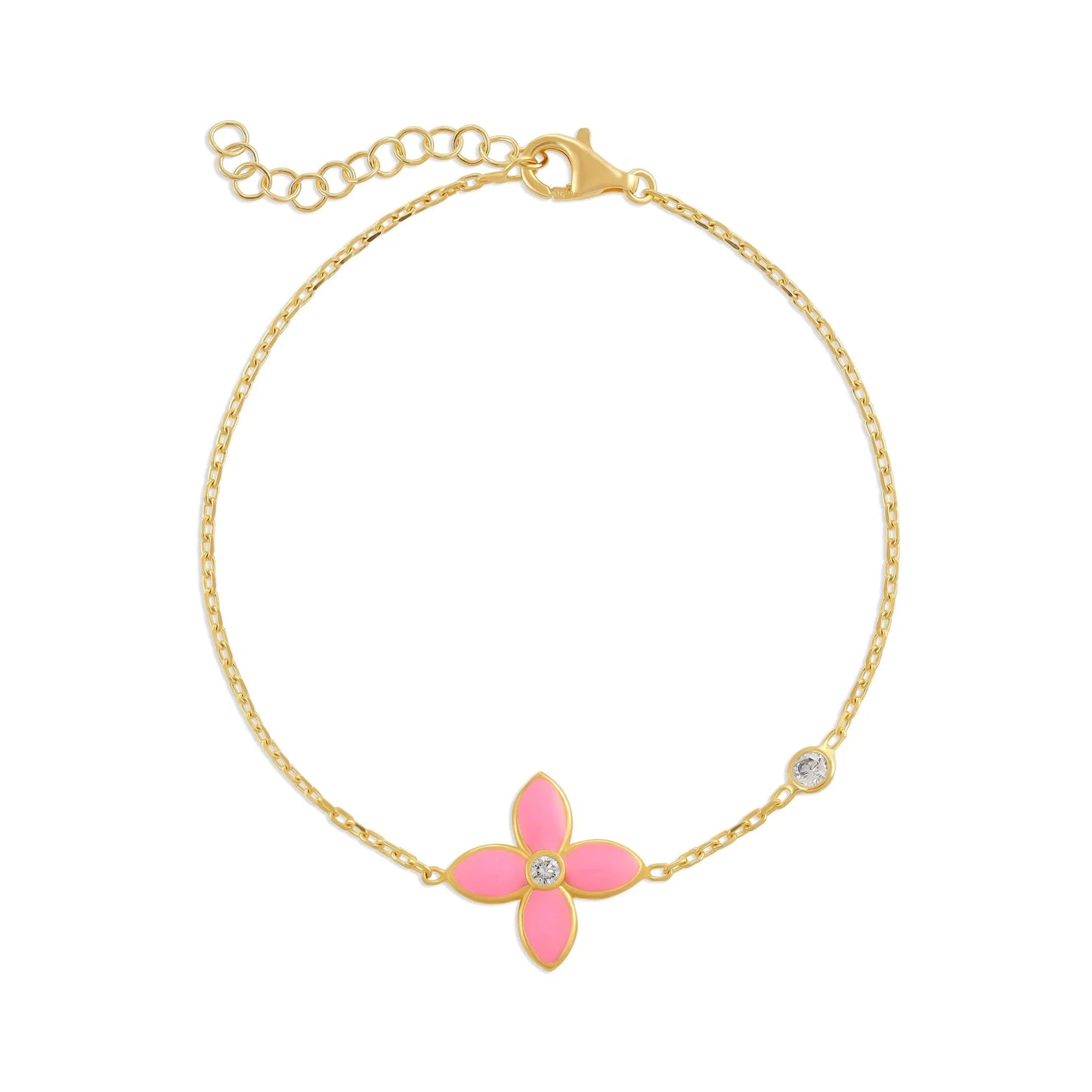 925 sterling silver pink flower bracelet