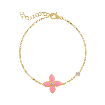 925 sterling silver pink flower bracelet