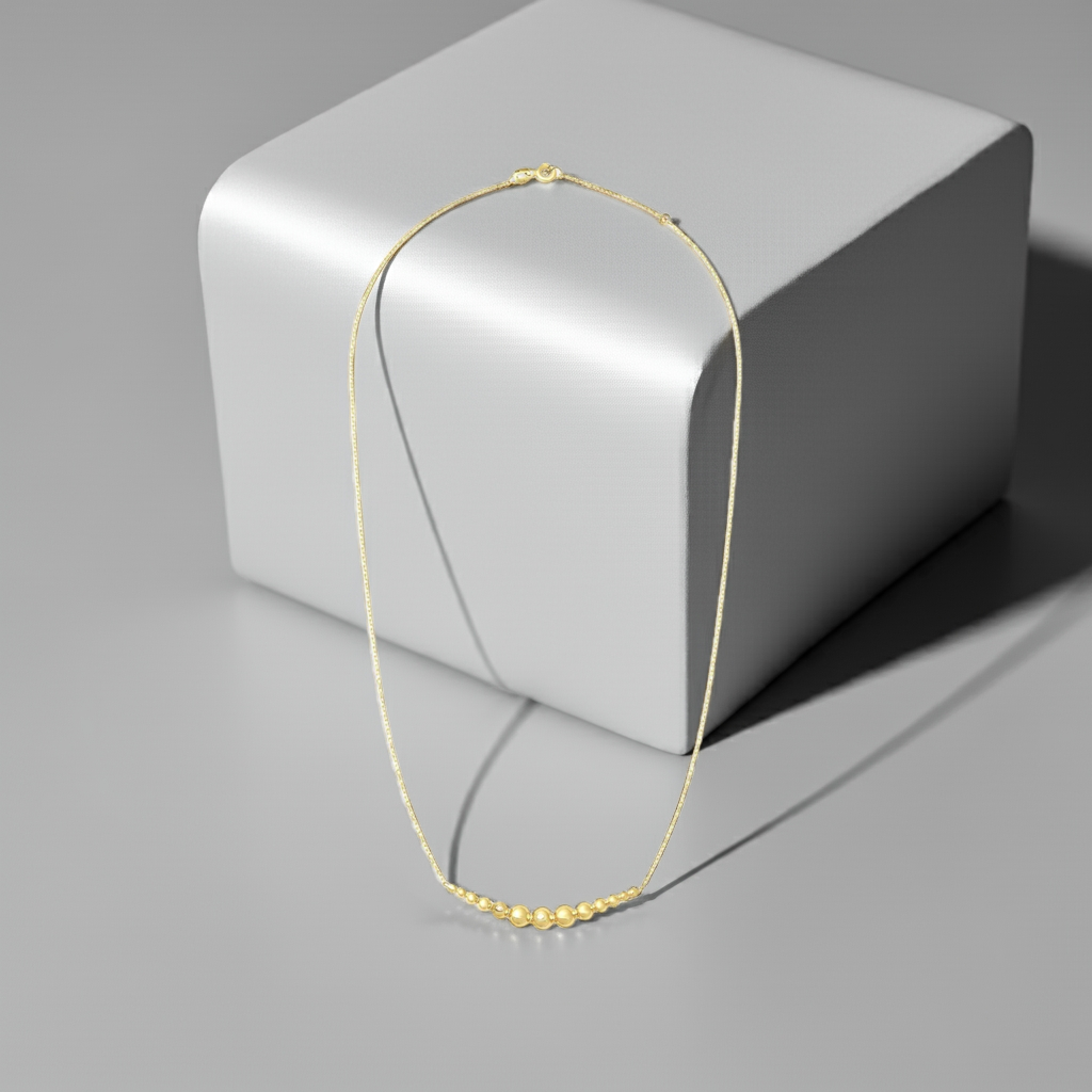 14ct Yellow Gold Beaded Horizontal Bar Necklace