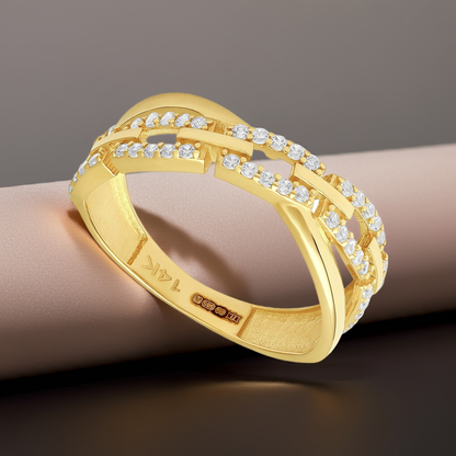 14ct Yellow Gold Cubic Zirconia Chain Detail Ring