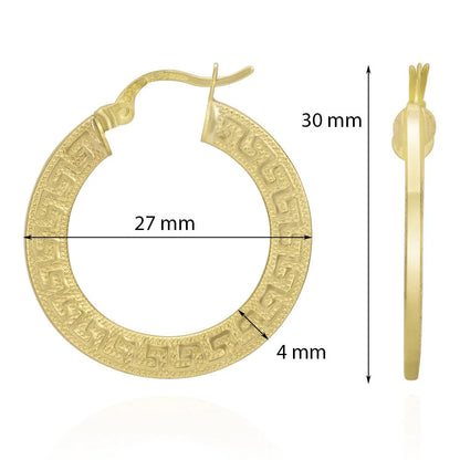 9ct Yellow Gold Greek Key Hoop Earrings
