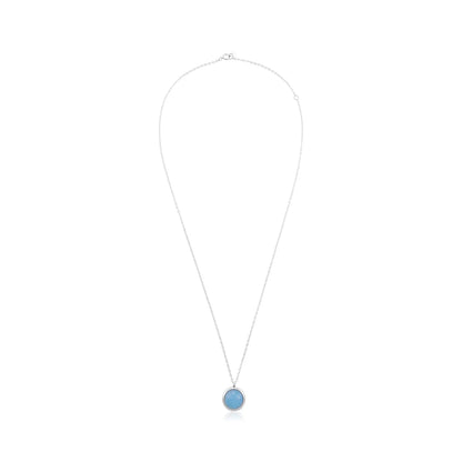 925 Sterling Silver Rhodium Plated Necklace with Blue Quartz Stone