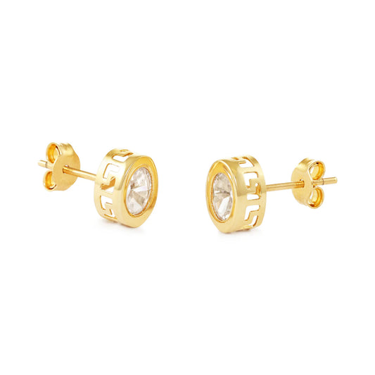 14ct Yellow Gold Oval Patterned Stud Earrings