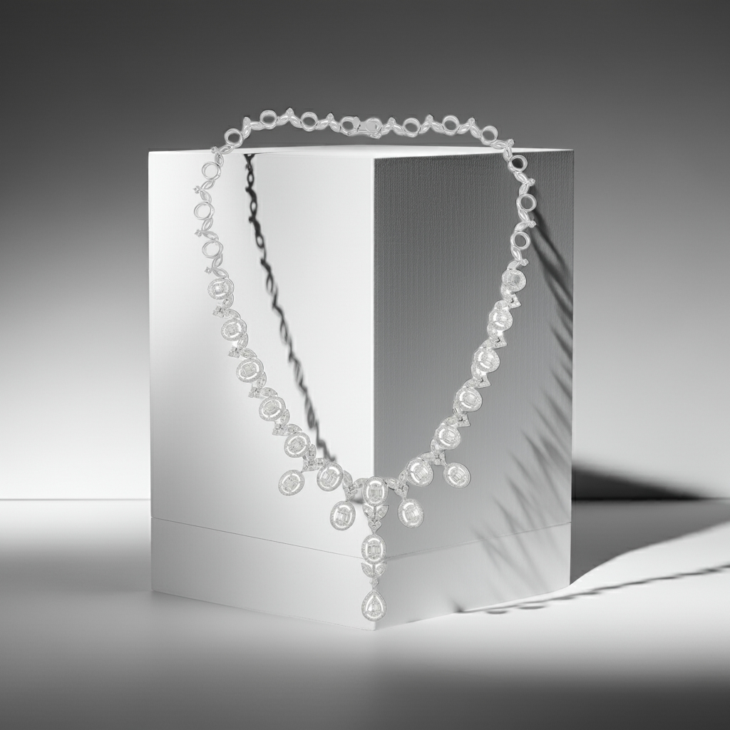 18ct White Gold Tulip Diamond Necklace