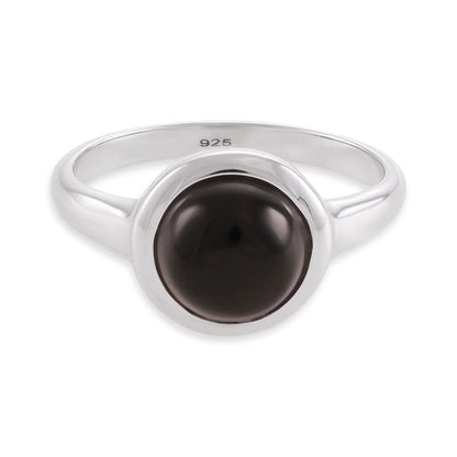 Silver rhodium plated ring with black onyx stone