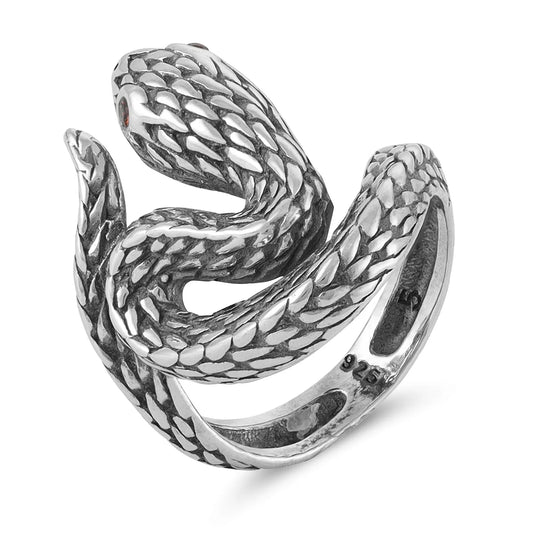 Sterling Silver Red Gemstone Snake Ring