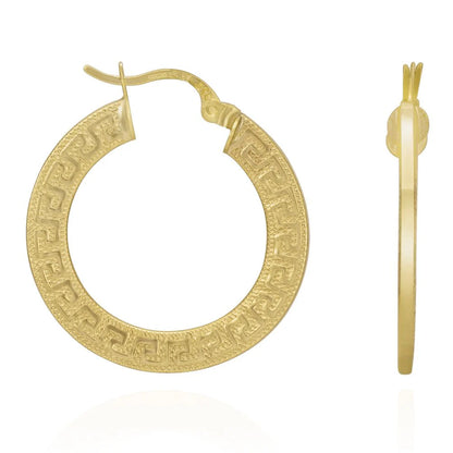 9ct Yellow Gold Greek Key Hoop Earrings