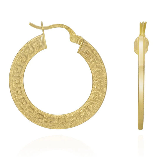 9ct Yellow Gold Greek Key Hoop Earrings