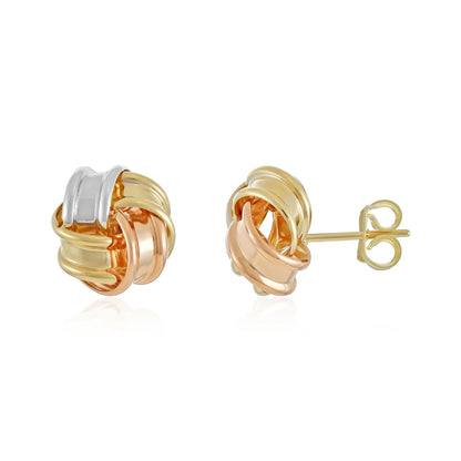 9ct Gold Tri Colour Knotted Stud Earrings