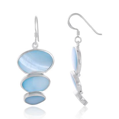 925 Sterling Silver Abalone Shell Abstract Drop Earrings