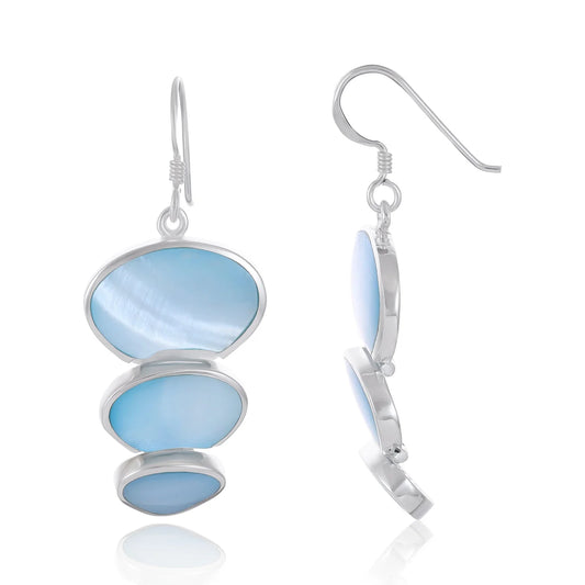 925 Sterling Silver Abalone Shell Abstract Drop Earrings