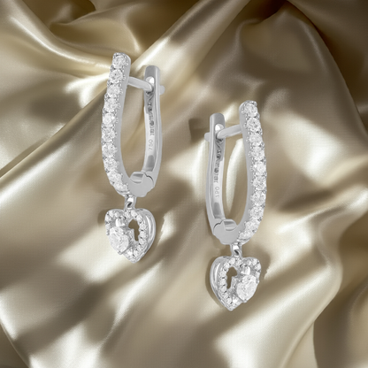 18ct White Gold Diamond Heart Drop Earrings