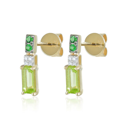 9ct Yellow Gold Peridot, Tsavorite & Diamond Drop Earrings