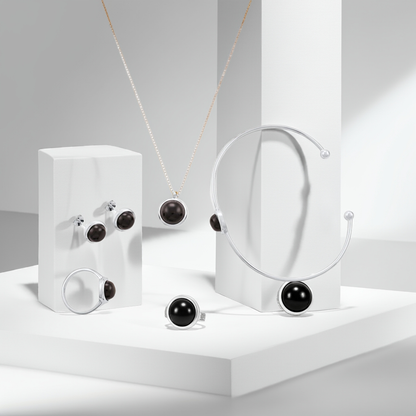 925 Sterling Silver Rhodium Plated Necklace with Black Quartz Stone