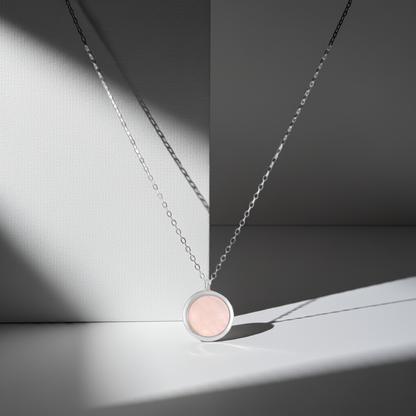 925 Sterling Silver Rhodium Plated Necklace with Rose Quartz Stone