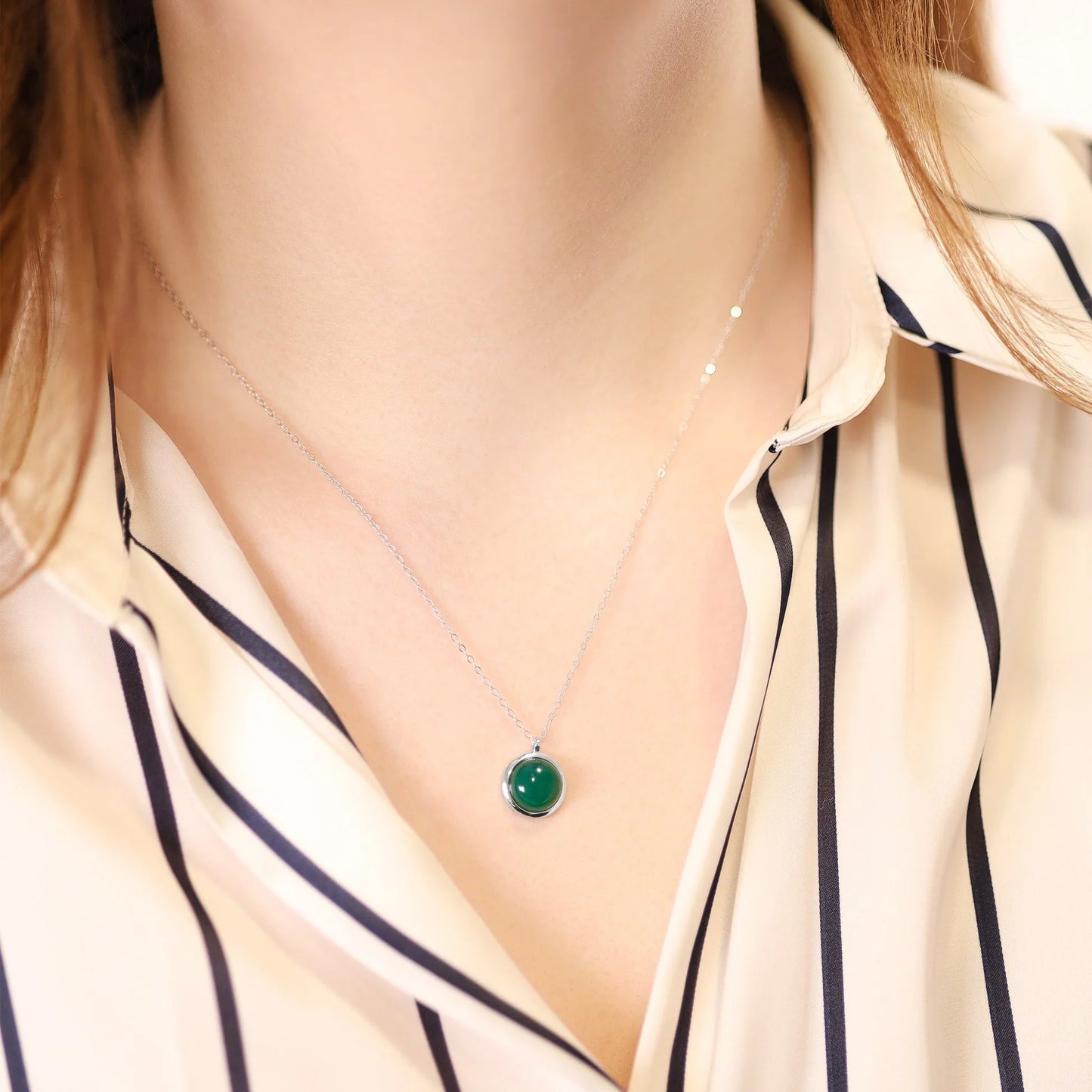 925 Sterling Silver Rhodium Plated Necklace with Green Quartz Stone