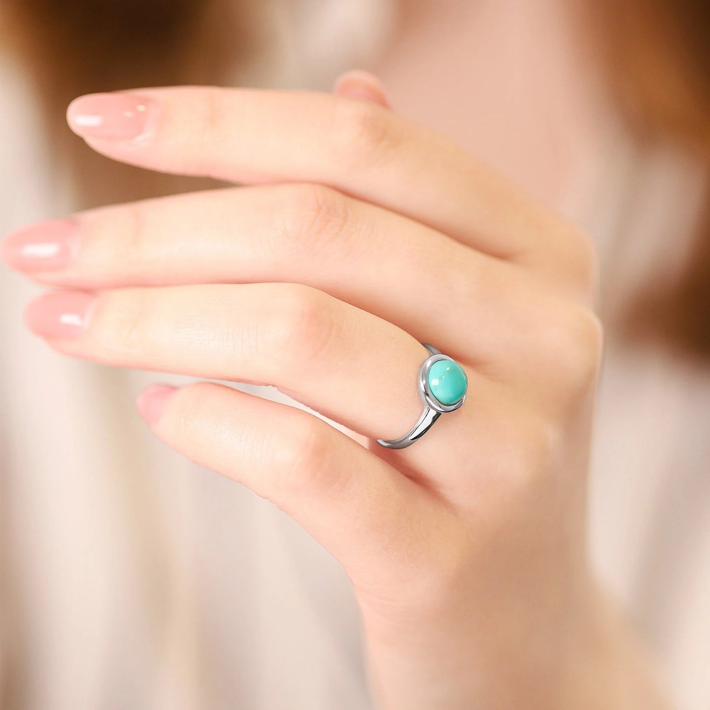 Silver rhodium plated ring with turquoise stone