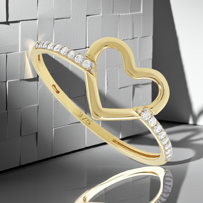 9ct Yellow Gold Cubic Zirconia Heart Ring