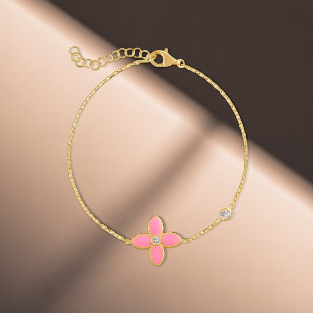 925 sterling silver pink flower bracelet