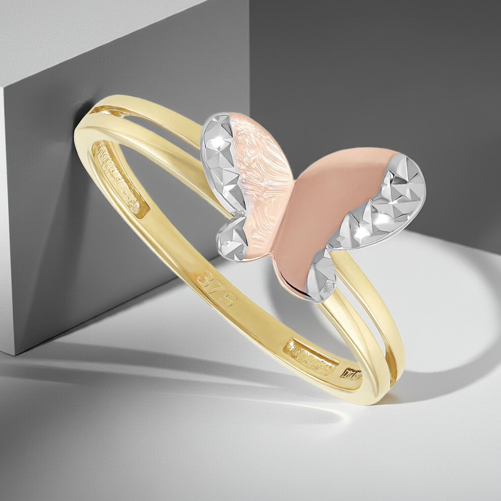 9ct Gold Tri Colour Butterfly Ring