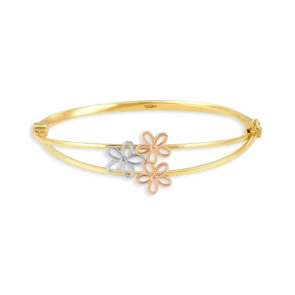 9ct Yellow Gold Tri Tone Flower Detail Bangle
