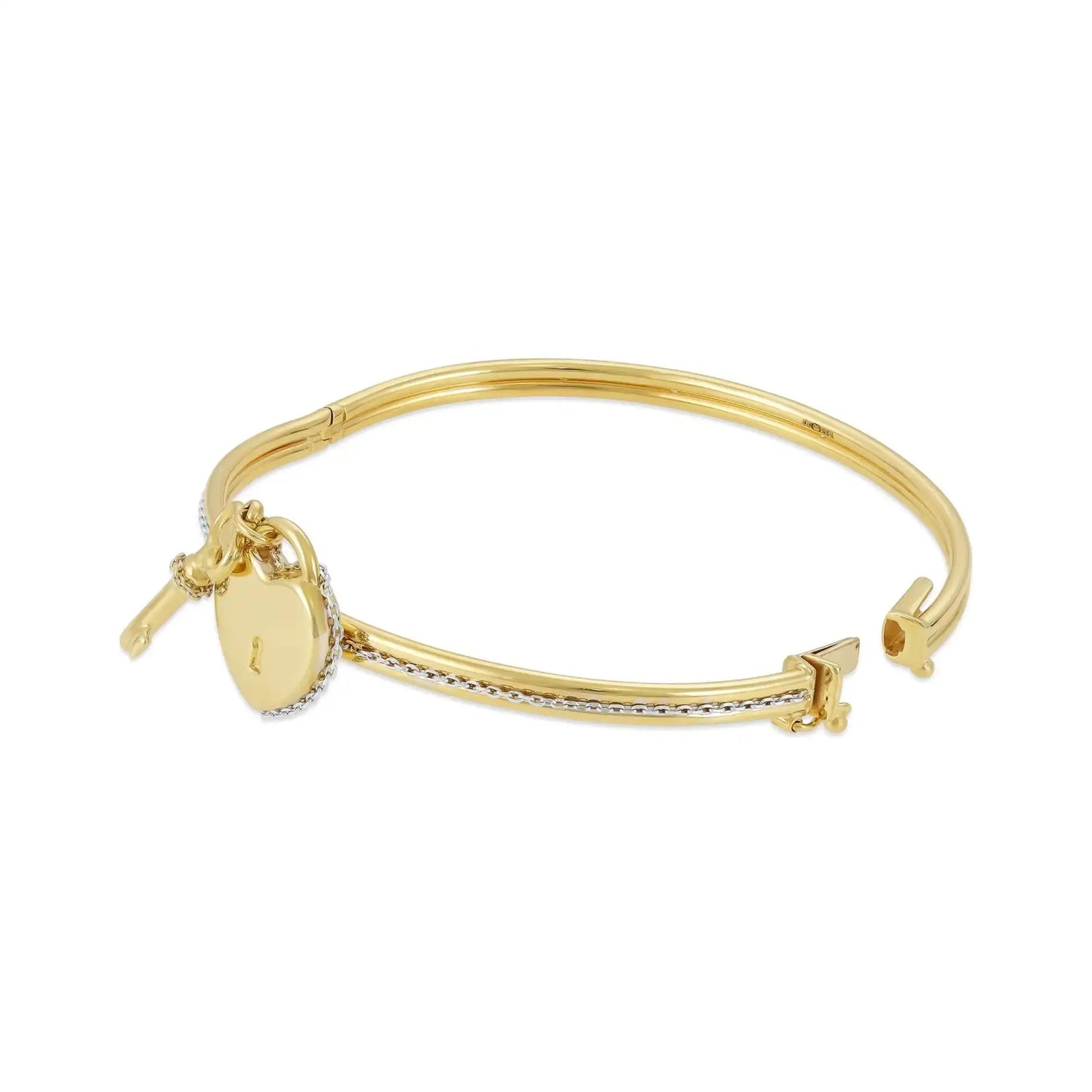 9ct Yellow Gold Heart Lock And Key Bangle