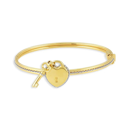 9ct Yellow Gold Heart Lock And Key Bangle