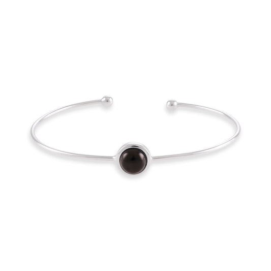 Silver rhodium plated bangle with Black quartz