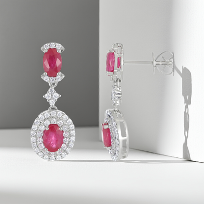 18ct White Gold Diamond and Ruby Drop Earrings